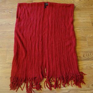 Sylvia Alexander Red Poncho Style Open Duster Fringe Cardigan